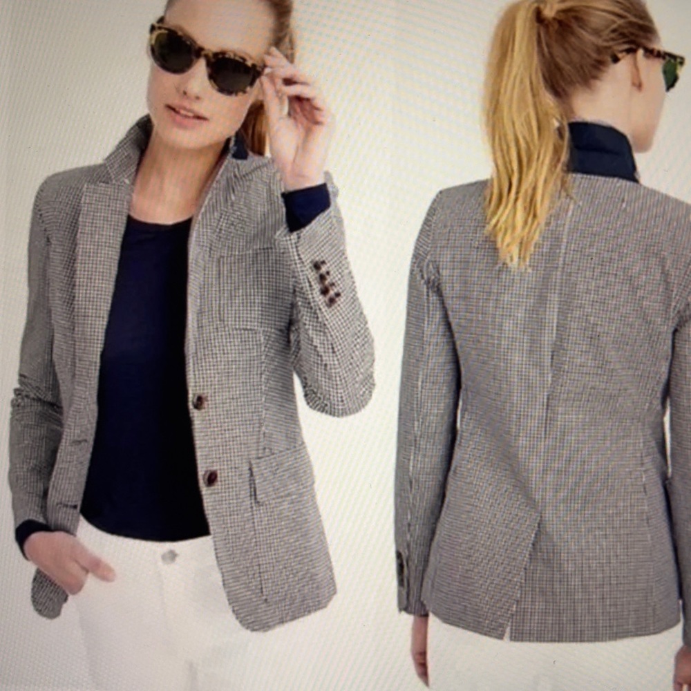 J. Crew Navy & Burgundy Rhodes Micro-Check Cotton Blazer, 0